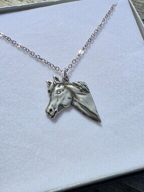 Handmade Sterling Silver Horse Pendant Necklace 18” Chain Lost Wax Cast